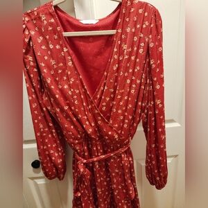 Floral Red Wrap Dress
